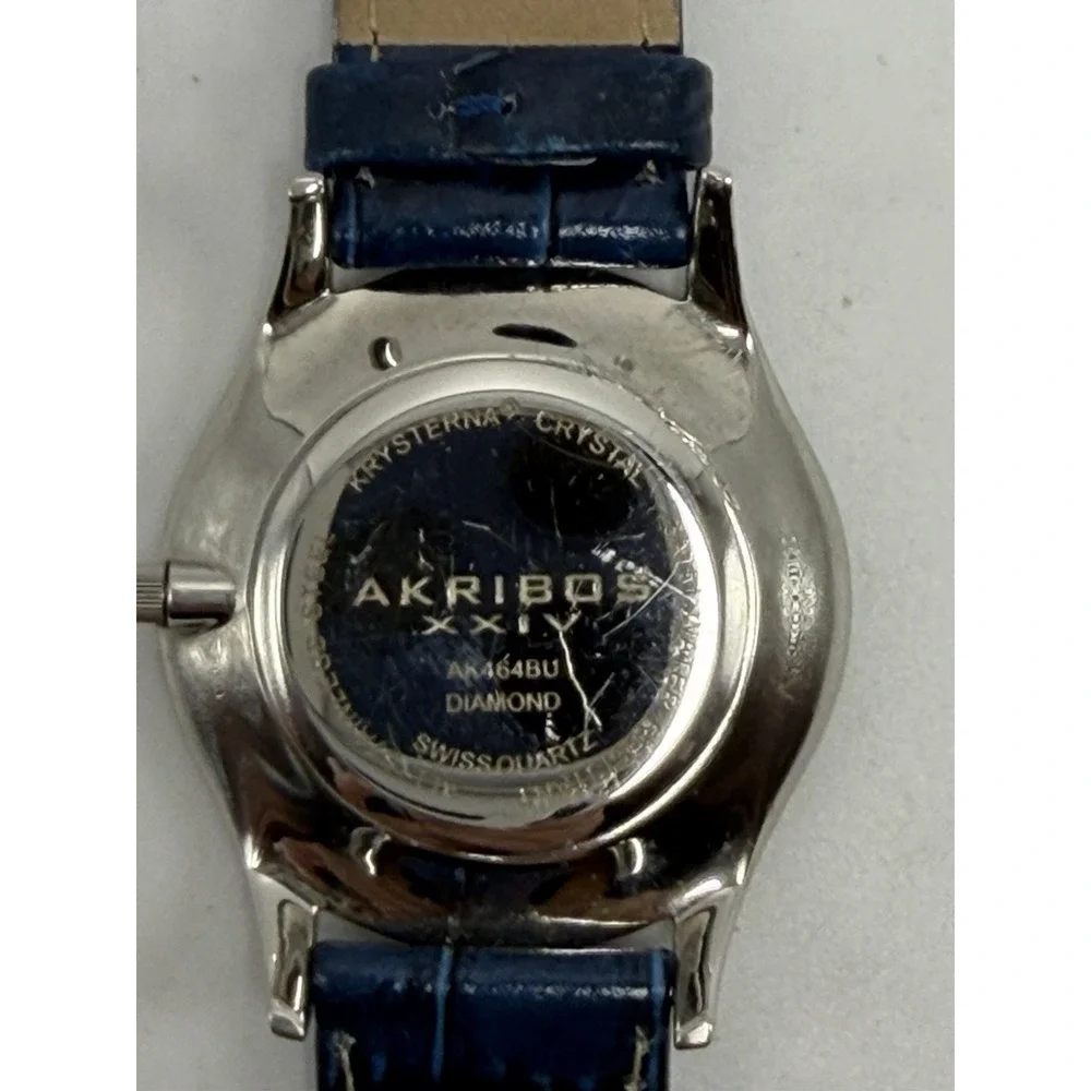 Akribos XXIV New Battery Diamond Mens Watch AK464BU 35MM 7.75